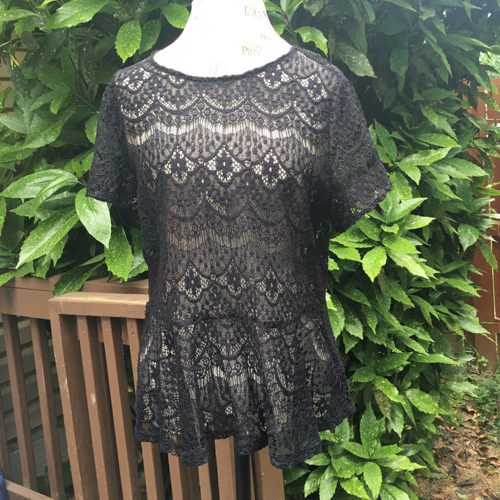 Black Lace Peplum Top- Forever 21 - 2X